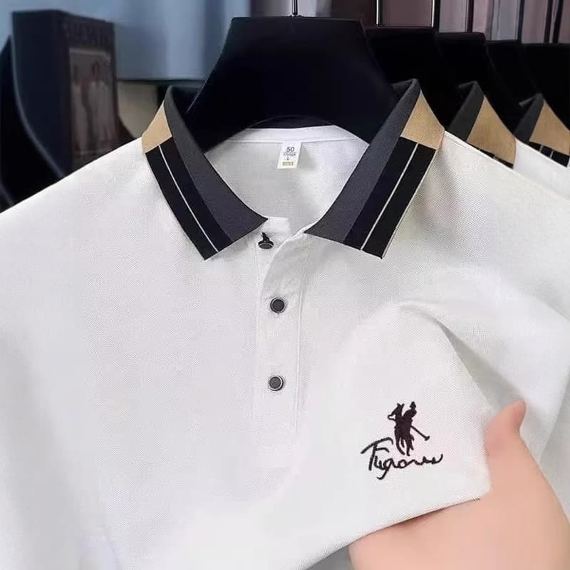 Men's Summer Polo Shirt Breathable Short-Sleeve Business Casual Moisture-Wicking Polyester T-Shirt in Black White Grey Khaki
