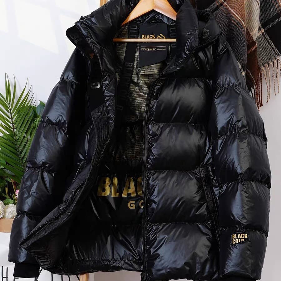 Women's Clothing Black and gold high end! Hooded, thickened, loose, warm, puff bread short Warm jacket jacket