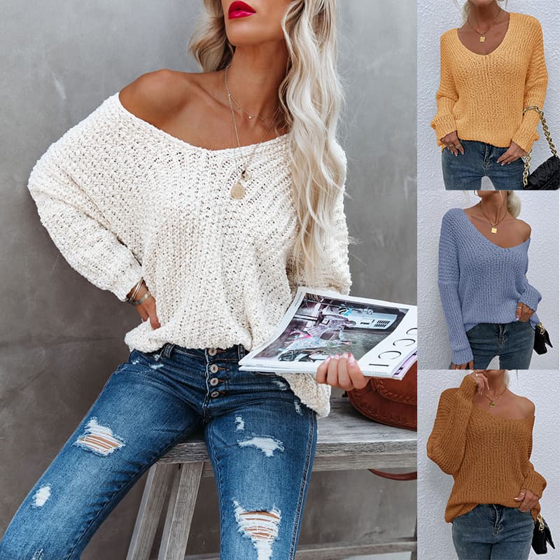 Women's solid color loose top hollow-pattern sweater