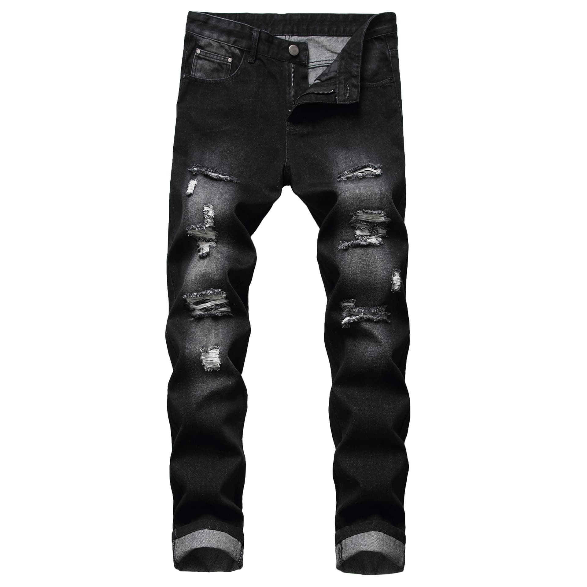 Men's Clothing Men's Ripped Straight Leg Slim Fit Non Stretch Jeans Ripped Men's Light Colored Denim Trousers Denim