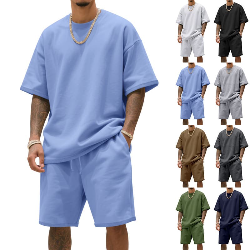 Men's Clothing Summer Large Version Sports Suit Leisure Loose Short Sleeved T Shirt Shorts