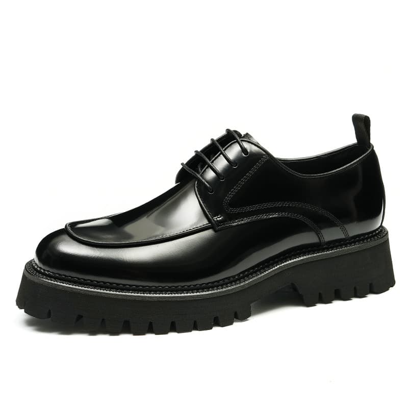 Thick soled bright leather shoes for men leather cowhide square head British business casual Derby increase formal men's shoes