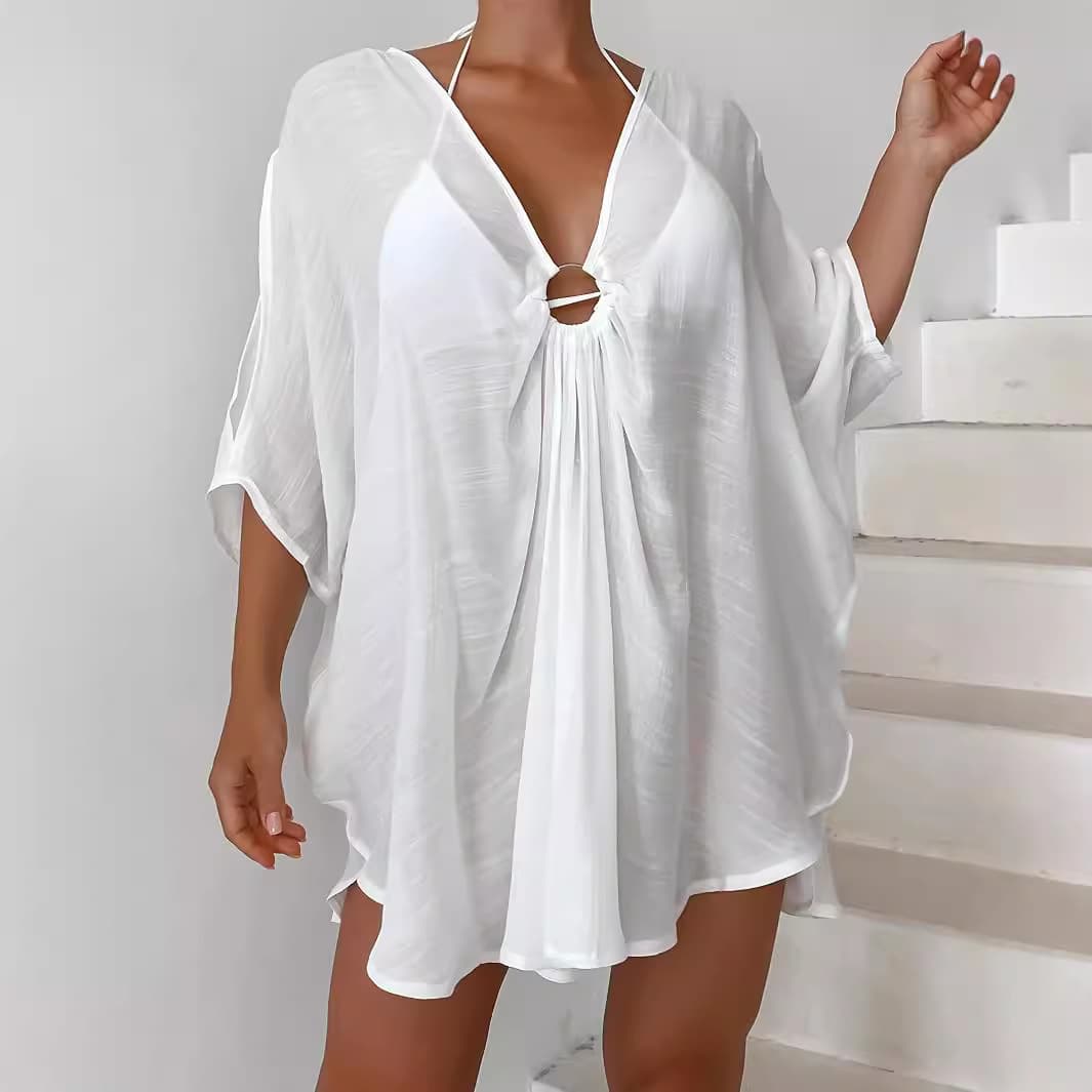 Loose Beach Cover Up V Neck One Size Fits All Irregular Design For Beach Vacations Sun Protection Women's Swimwear