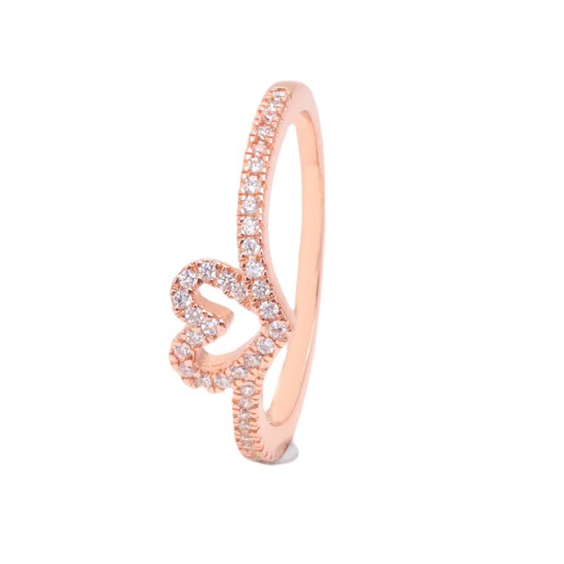 Women's Jewelry Ring White Copper Rose Gold Shining Love Bone Ring Heart Shaped Hollow Ring Surprise Gift
