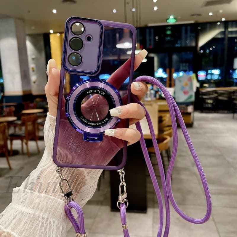 Crossbody Strap Case For Samsung Galaxy A55 A35 A15 A54 A34 A24 A14 A53 A25 A13 Lanyard Magnetic Stand Ring Holder Soft