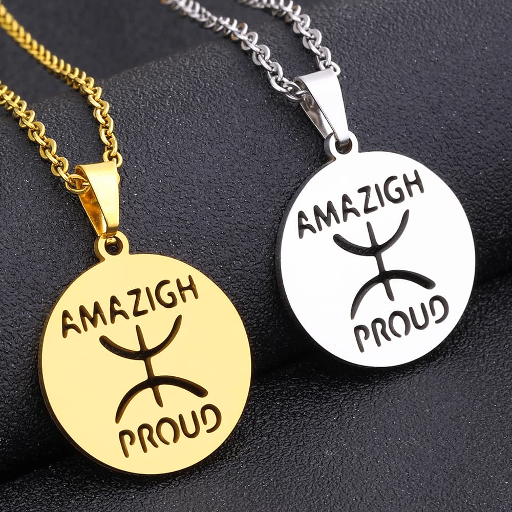 Fashion stainless steel African Amazigh Berber necklace female temperament ethnic style titanium steel round pendant clavicle