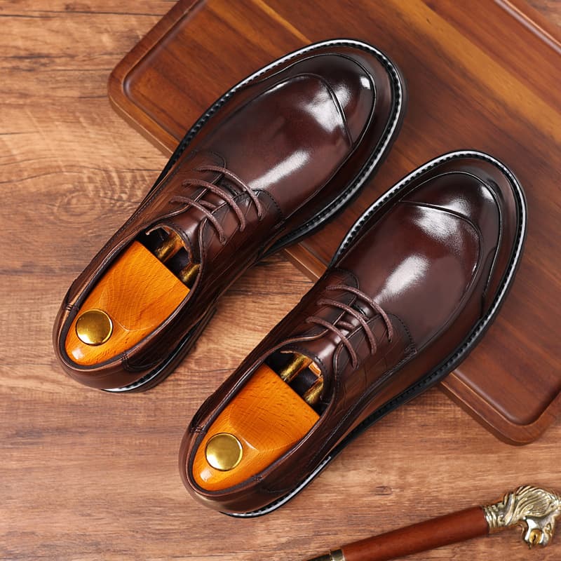 Spring new business dress shoes men's leather casual men's shoes big head thick sole real cowhide commuter shoes