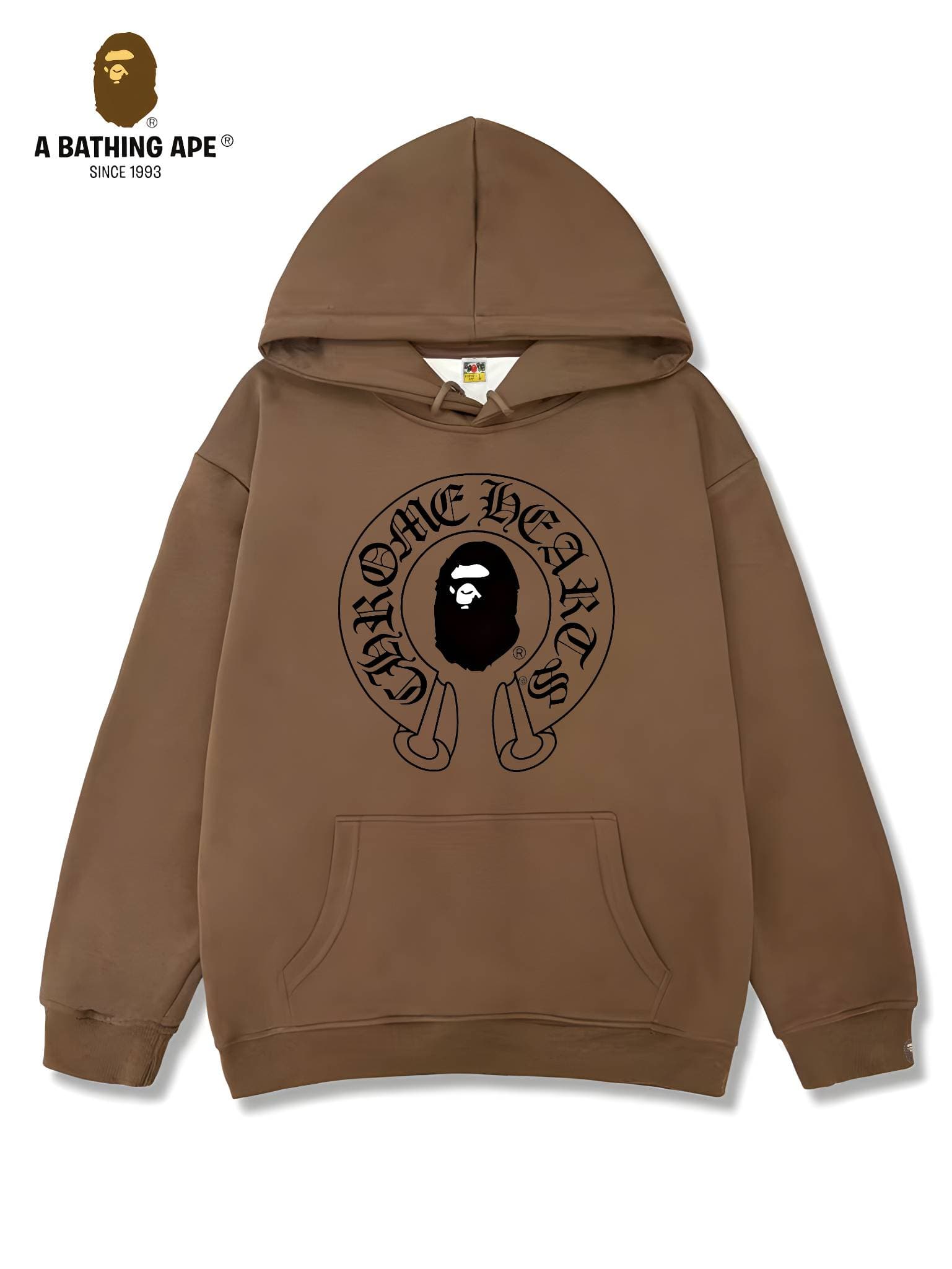 Sweat à capuche unisexe avec motif tête de singe imprimé et logo créatif, style décontracté et tendance, de marque BAPE et Chrome Hearts