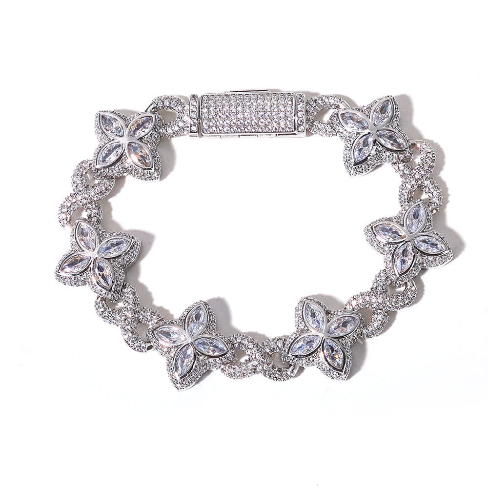 Hip-Hop Men's Four-Leaf Clover 8-Shape Cuban Chain Zircon Bracelet Jewelry Accessories For Women With A Sense Of