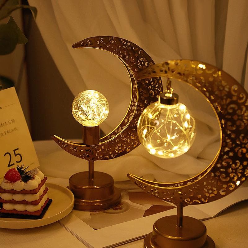 1 Pcs Golden Ramadan Moon Led Lamp Decoration Home Metal Ramadan Lamp Decoration Eid Al-Adha Muslim WBL