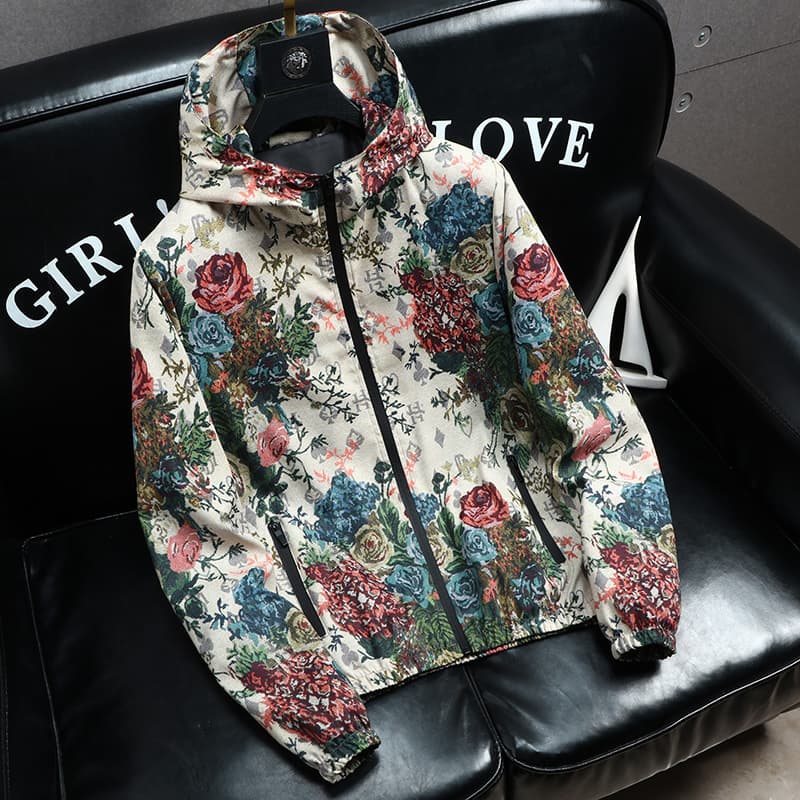 Men’S Lightweight Hooded Jacket – Trendy Printed Windbreaker For Spring & Fall (Bear Print/Flower Print, Sizes M-4xl)