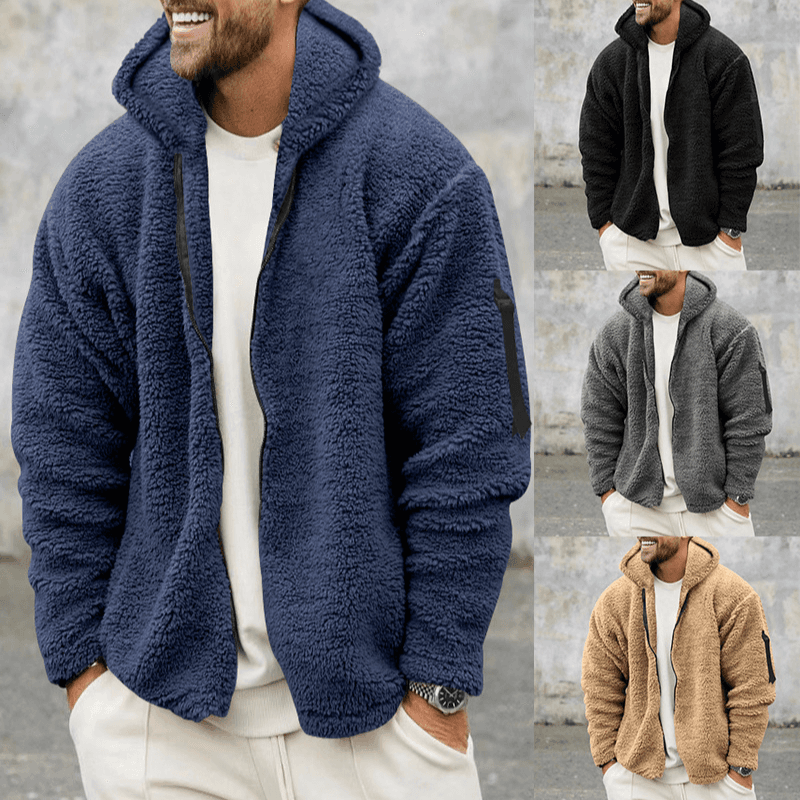 Men's clothing Autumn winter double-sided fleece warm jacket loose hooded casual coat