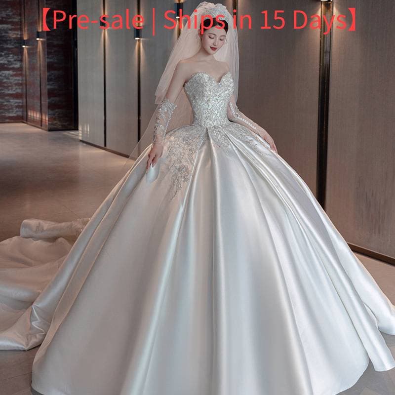 【Pre-sale | Ships In 15 Days】 Women's Satin Wedding Dress 2024 New Bride Petite Main Yarn French Retro Tube Top High-grade White Going Out Yarn