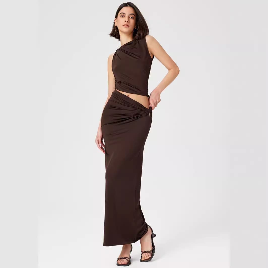Women's Solid Color Knit Dress Set - Slim Fit Comfortable Spring Summer Outfit Casual Chic Stretchy Fabric