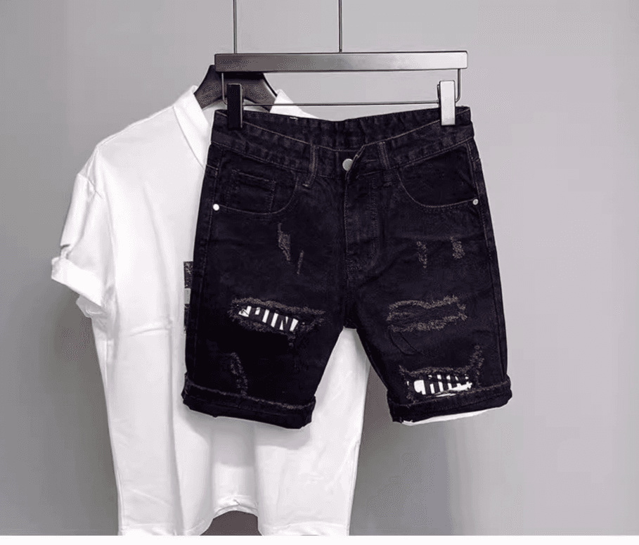 Men's Clothing 2024 High Street Denim Shorts Men's Design Niche Summer Shorts Men's Loose Mid-Length Pants One Piece Dropshipping