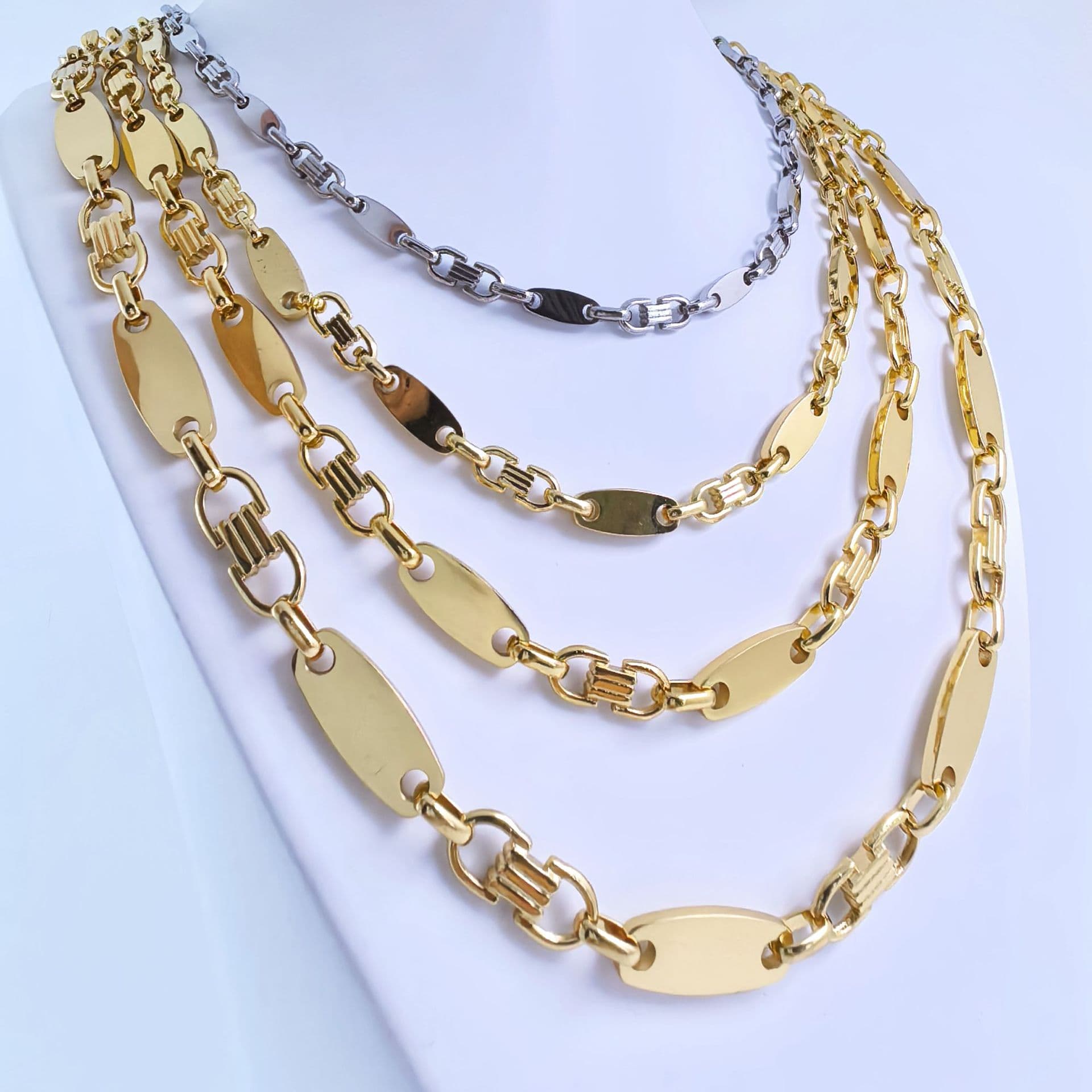 Men's Jewelry Handmade Fashionable And Atmospheric Necklace Emperor Smooth Stainless Steel Return Flat Link Chain Set