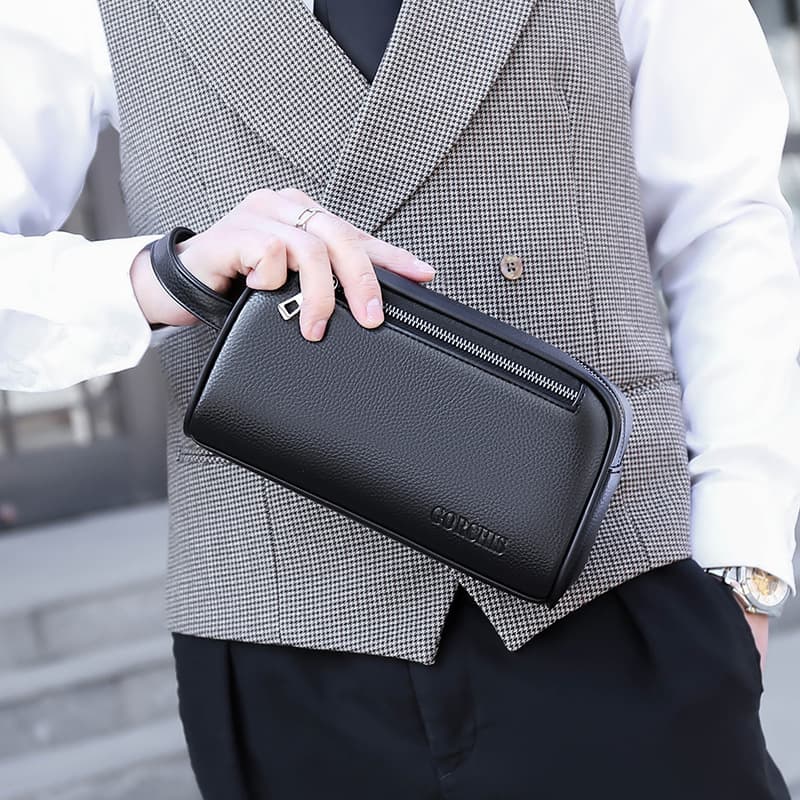New Men's High Quality Large Capacity Business And Leisure Soft Leather Multi Pocket Handbag For Men