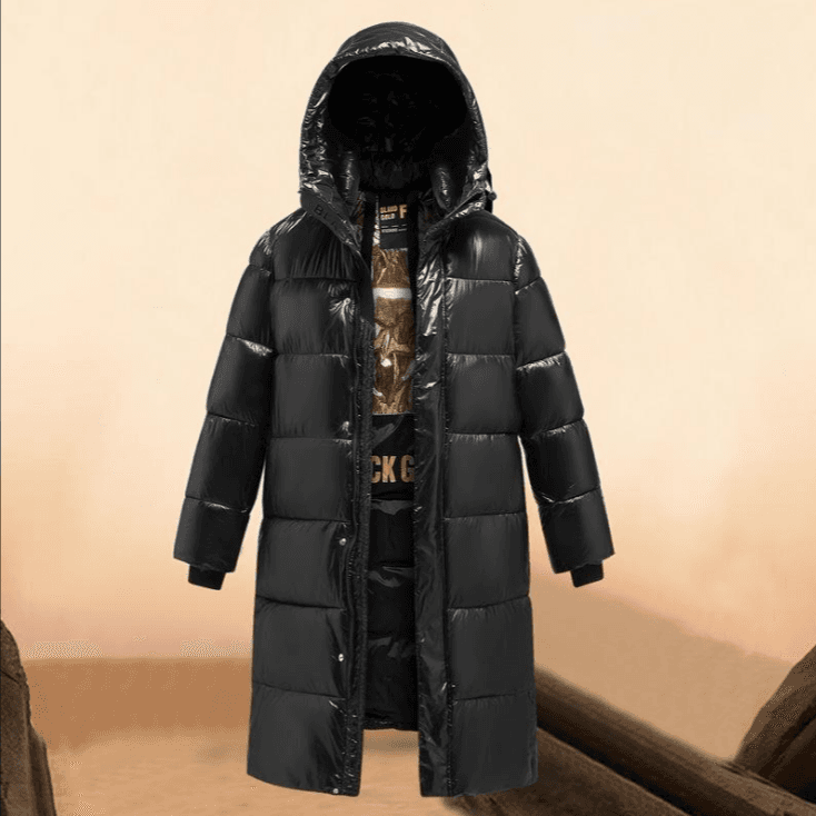 Men's Clothing winter long coat winter new black and gold cotton coat men's loose shiny cotton coat thickened