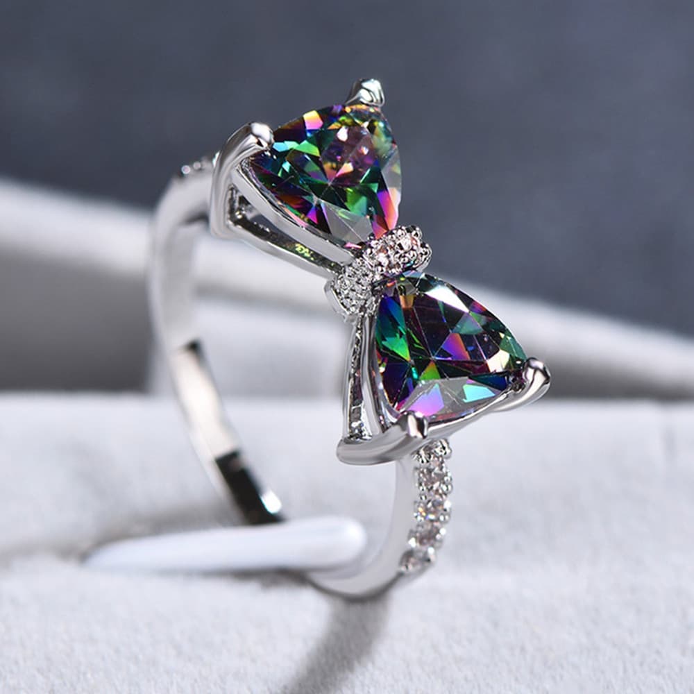 Cao Shi Caibao Series Premium Luxury Bow Tie Zircon Ring Sweet Cool Wind Index Finger Ring Female