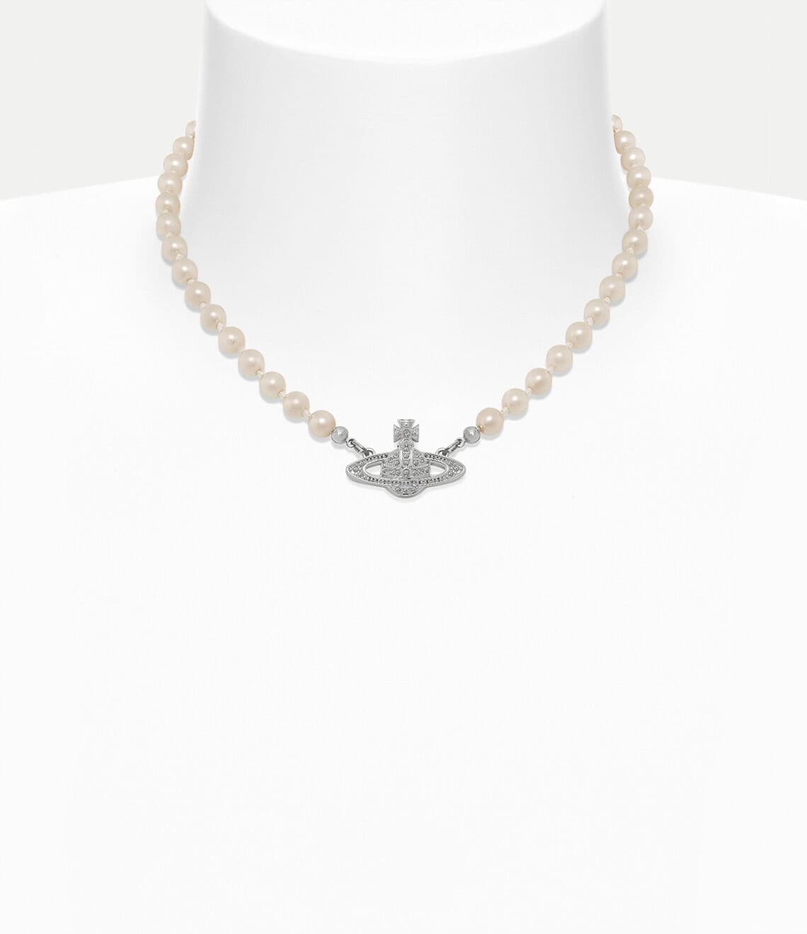 Vivienne Westwood Sweater Chain Saturn Silver Diamond Pearl Necklace XTH001