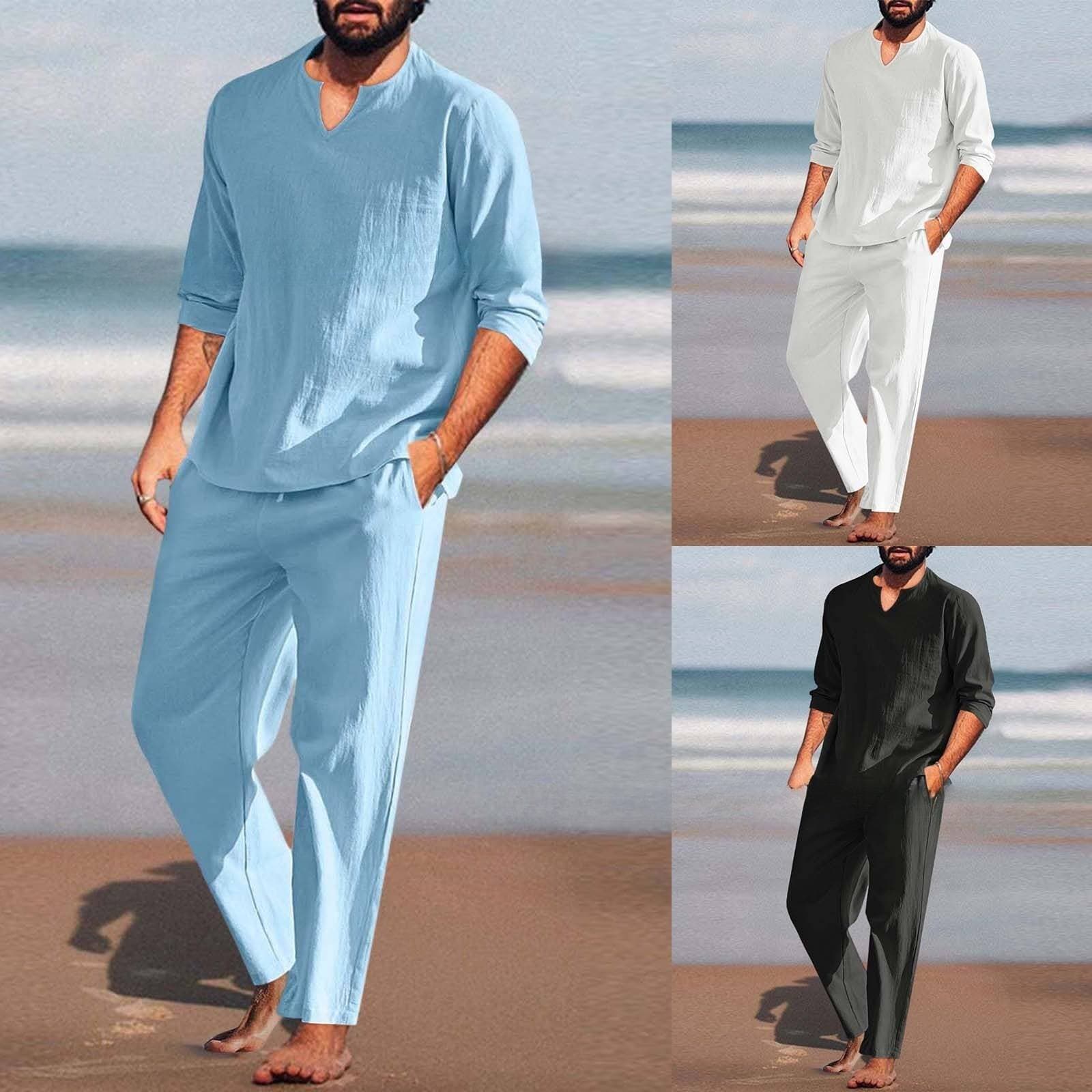 Men's Clothing Casual Solid Color Pocket Elastic Cotton And Linen Suit