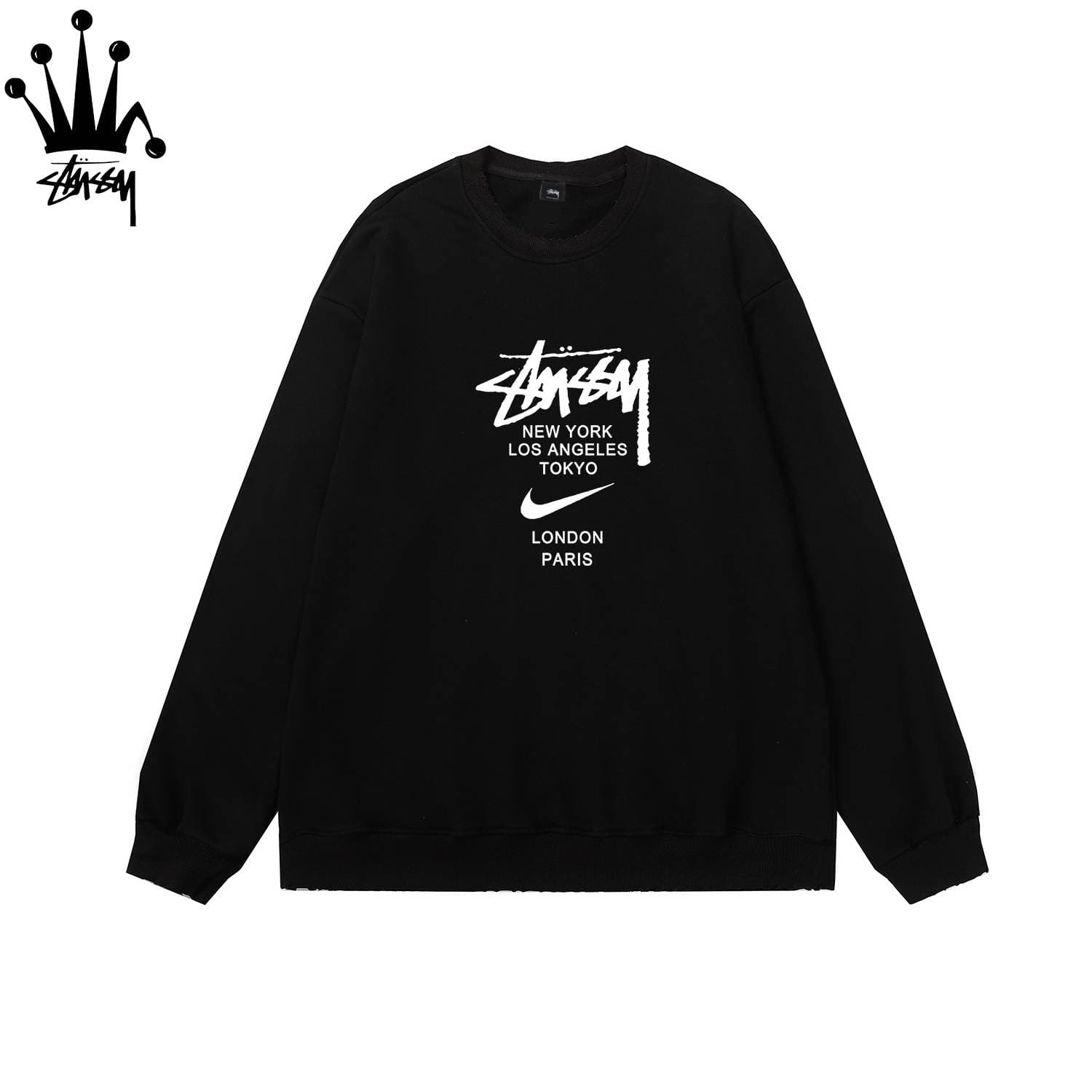 Sweat à capuche à manches longues imprimé logo Stussy&NIKE Joint Basic en pur coton pour homme et femme