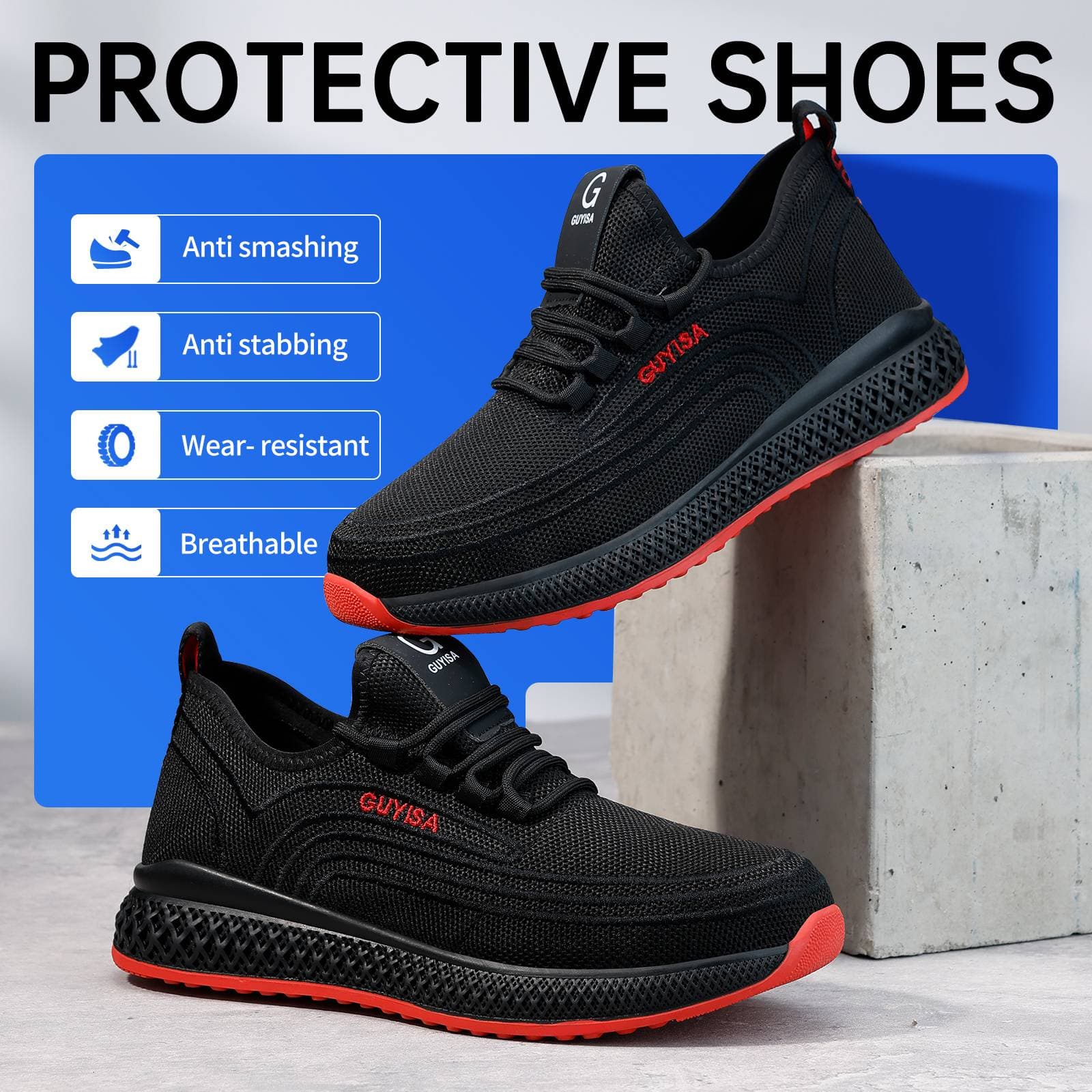 GUYISA Safety Shoes Men Steel Toe Shoes Rubber Sole Work Shoes Plus Size Small Size 35-50 9156