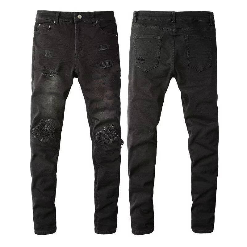Vêtements pour hommes, marque de mode, patchs rayés délavés, peinture graffiti, jeans slim extensibles