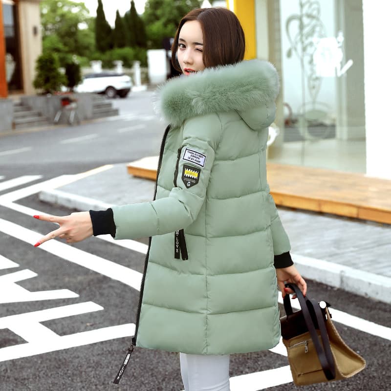 Women's Winter Coat With Faux Fur Hood, Long Padded Jacket, Warm Loose Fit Outerwear, Fashionable 3D Embroidery, Casual Elegant Style