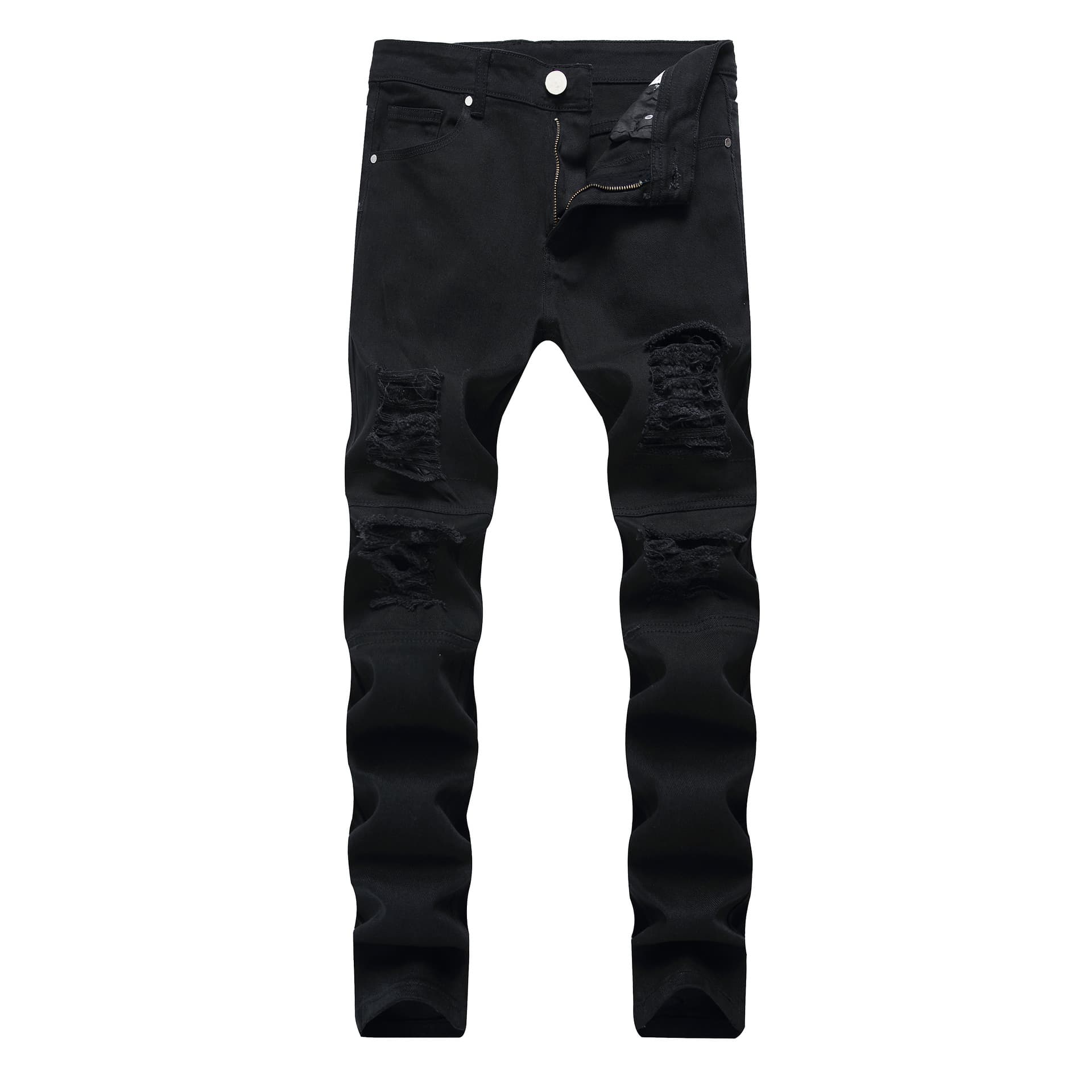 Men's Jeans Elastic Small Straight Slim Men's Pants Ripped Black Jeans
