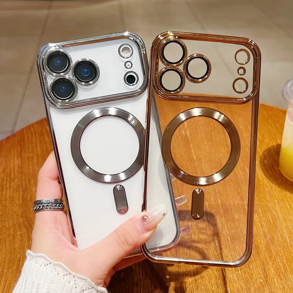 Plating Edge Charge Silicone Case For Iphone 17 Air 16 15 14 PLUS 13 12 11 Pro Max Magnetic Camera Protect Cover