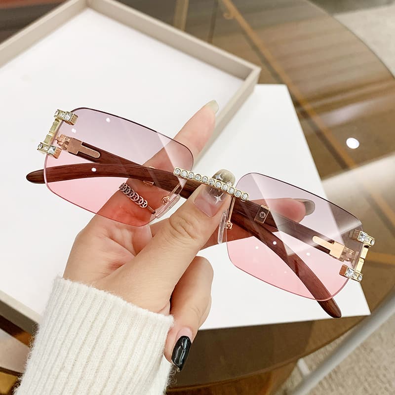 New Frameless Diamond-studded Small Square Frame Sunglasses For Men And Women