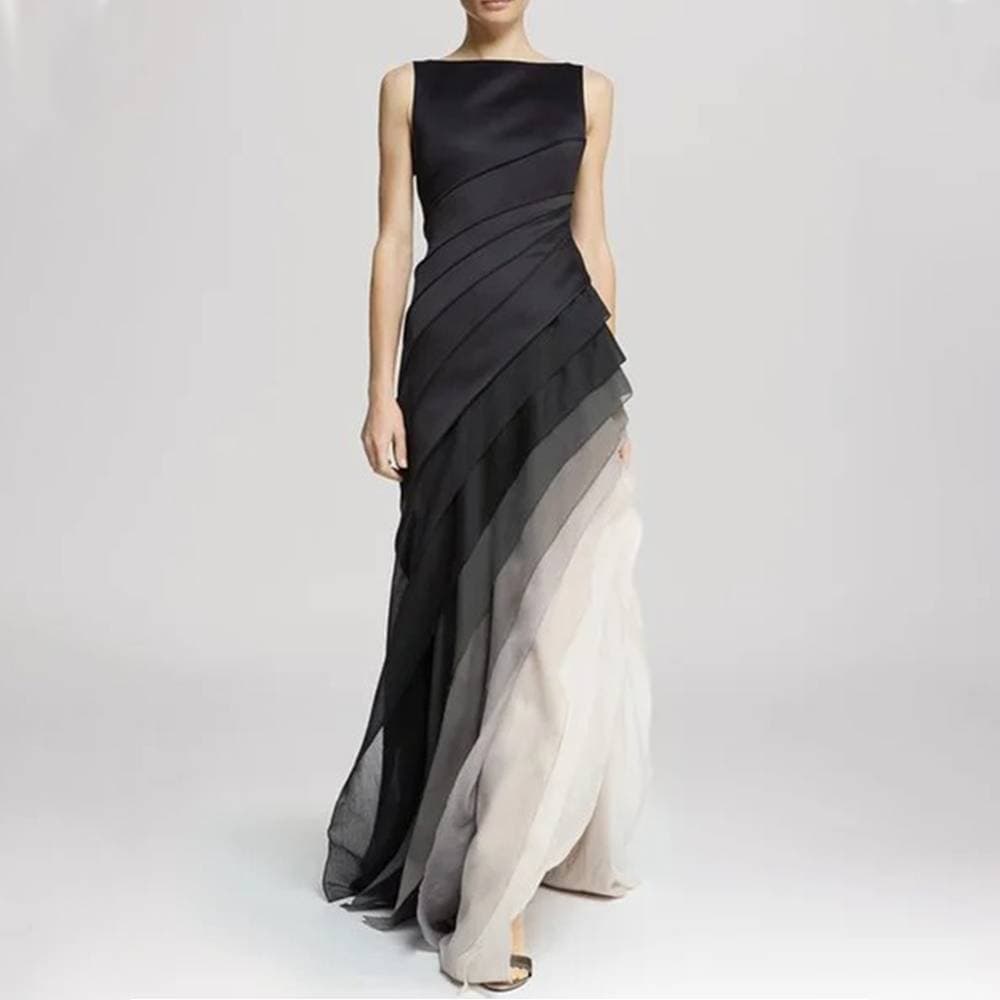 Women's dress multi-layer heavy dress high waist long skirt solid black temperament commuting dress skirt