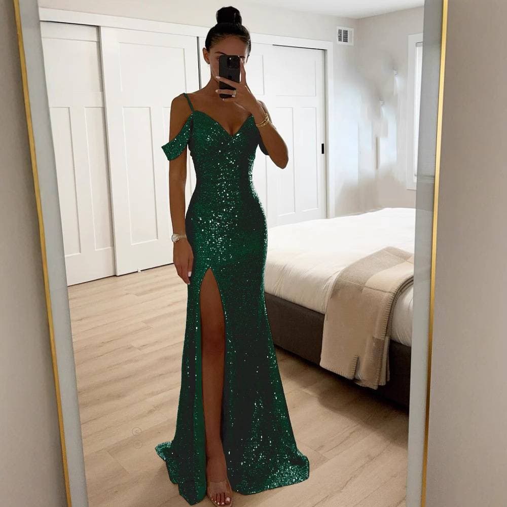 Women's Clothing New Sling Sequined Slit Dress INS Casual Loose Party Dress