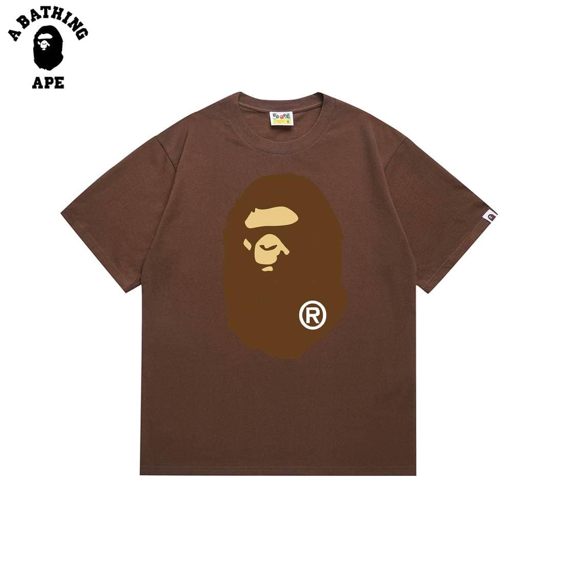 Chemise à manches courtes en pur coton avec imprimé tête de singe sur le devant et dans le dos de BAPE, modèle classique