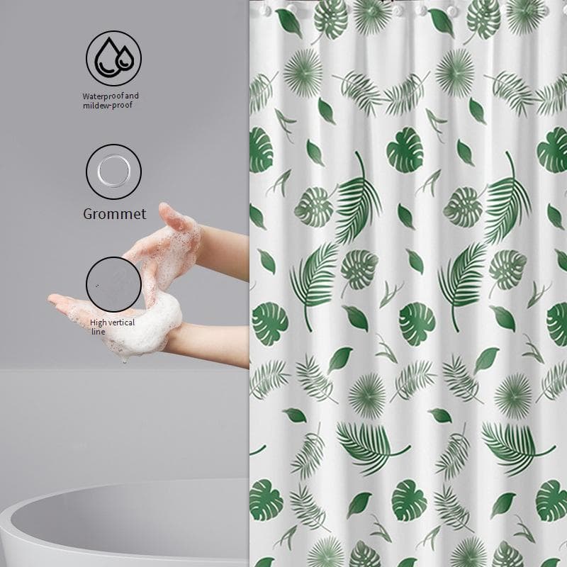 Waterproof Shower Curtain Mildew Proof Thickened Peva Green Leaf Bathroom Toilet Shower Partition Curtain