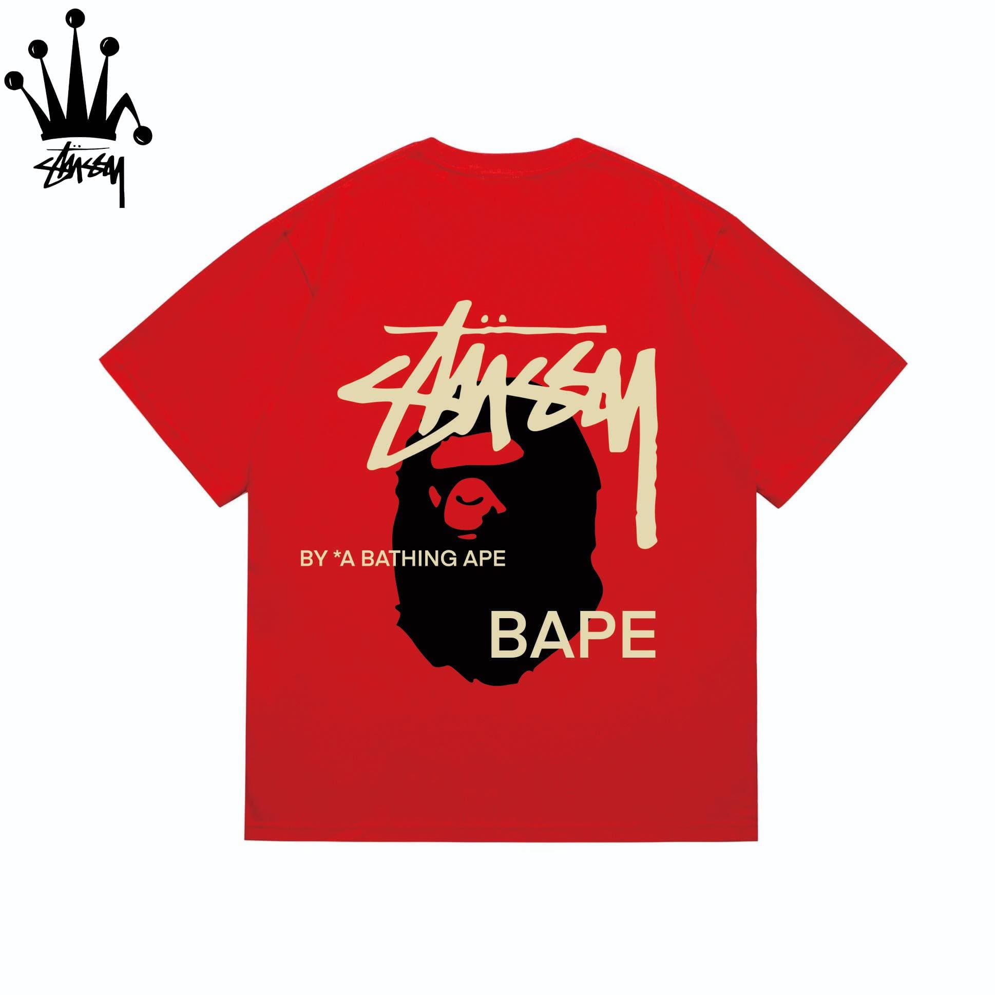 Stussy&Ape Co Branded Design Logo Letter Ape Pattern Printed Casual Loose Cotton Short Sleeved T-shirt For Men And Women