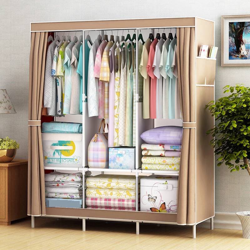 Foldable Wardrobe Closet With Dust Cover – Sturdy Metal Frame & Fabric Storage Cabinet (Modern Design, Spacious, Easy Assembly)