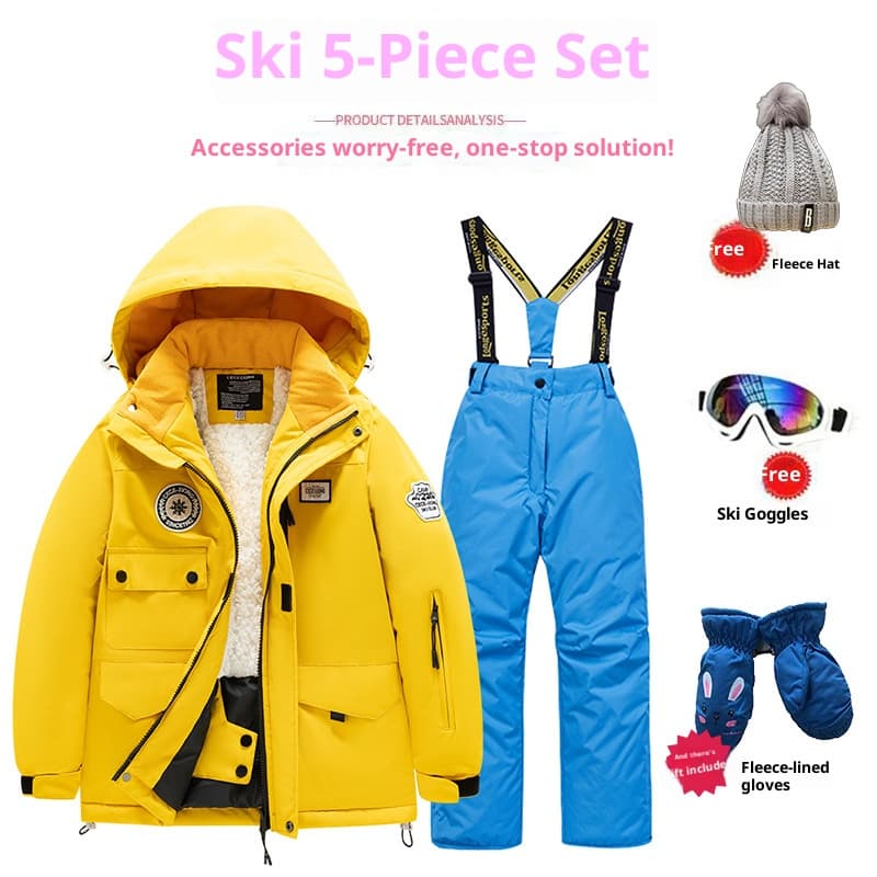 Children's Ski Suit Set For Boys And Girls, Small, Medium And Large Children, Thick Fleece, Waterproof And Warm
