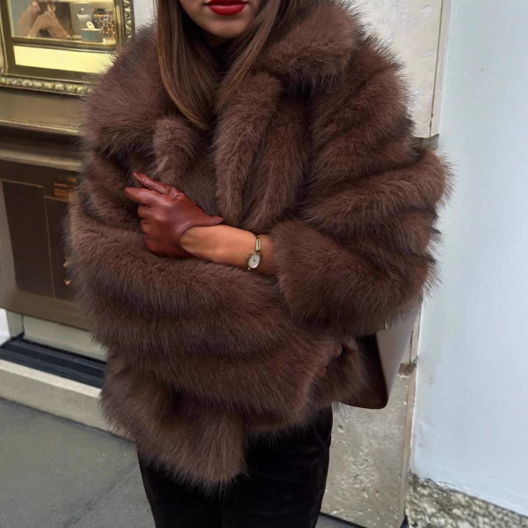 Women's Clothing Faux Fur Coat Women's Short Lapel Fox Fur Jacket Fashionable Warm Fluffy Outerwear For Street Style Jacket Fashionable Warm Fluffy