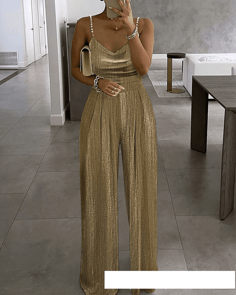 Women's Clothing New Off-Shoulder Beaded Pleated Jumpsuit