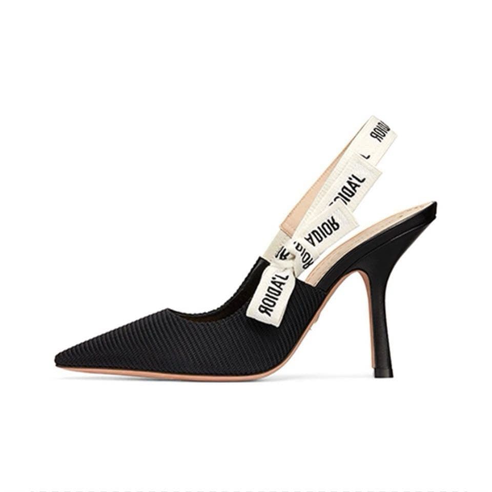 D Version familiale lettre bande sandales femmes été mince pointu chat Baotou dos vide unique chaussures rayé talons hauts