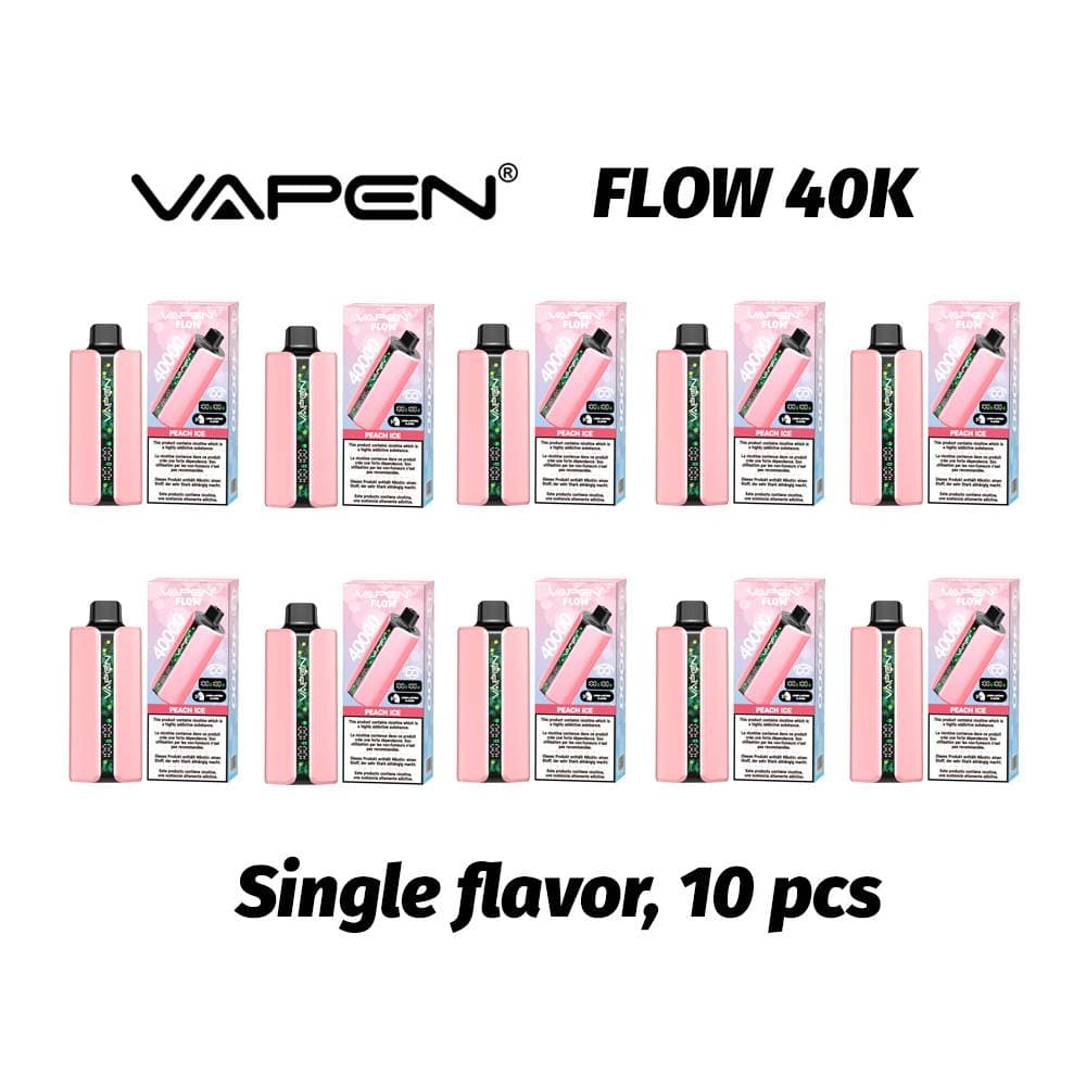 Lot de 10 cigarettes électroniques jetables Vapen Flow 40 000 bouffées (2 %), 20 000, 30 000 et 50 000 vapes. Technologie de goût constant.