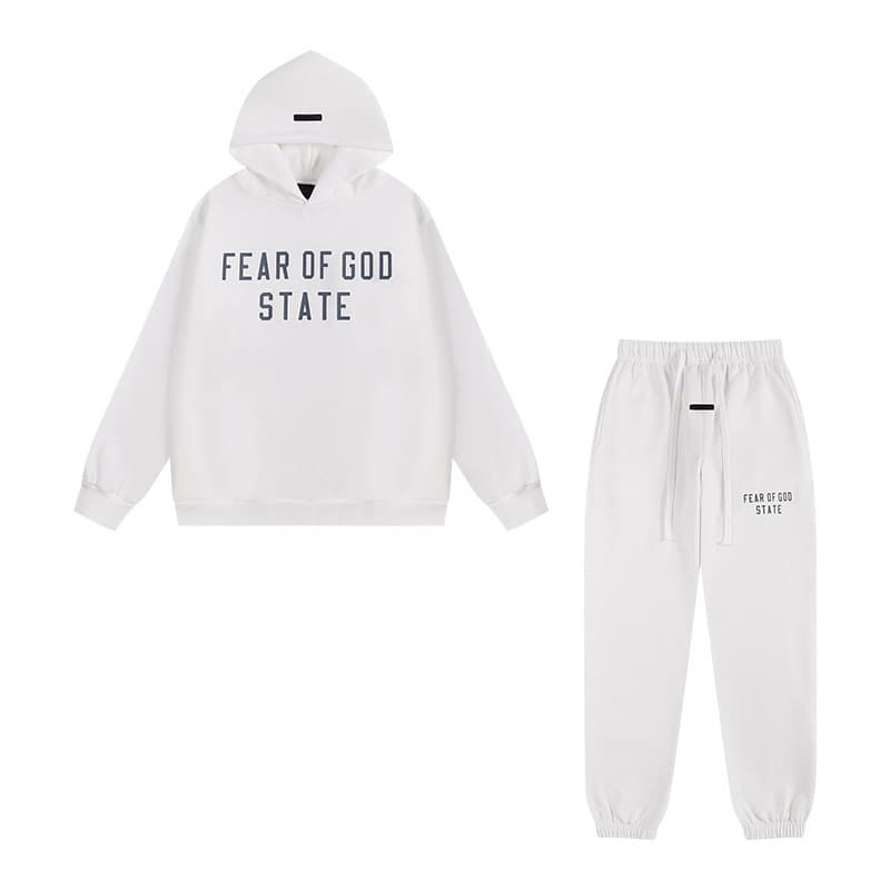 Sweat-shirt ample à double ligne FOG ESSENTIALS Saison 8 avec lettres floquées au dos, en éponge à capuche