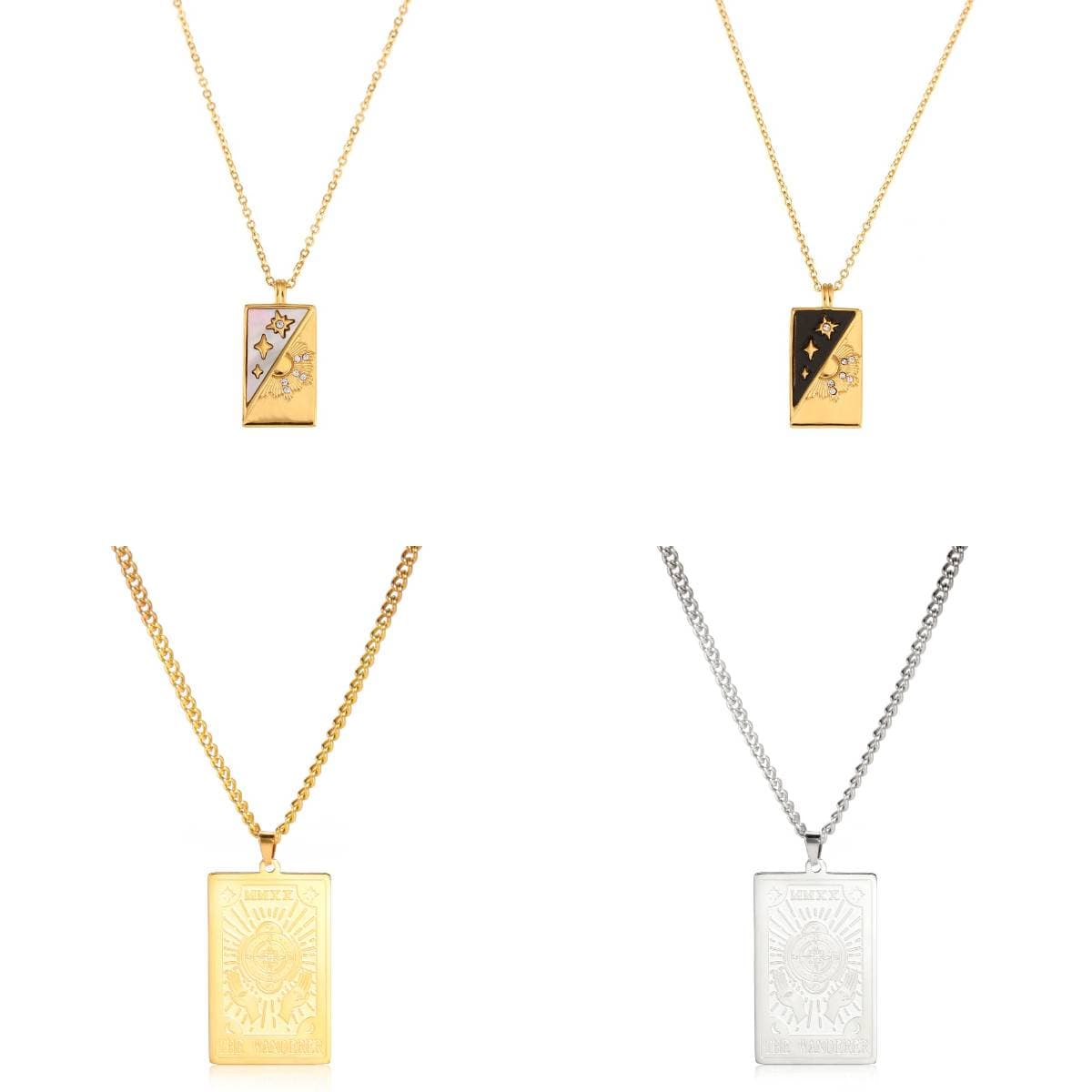 Unisex Jewelry Fashion Tarot Pendant Necklace – Unisex Stainless Steel Chain (4 Colors)​