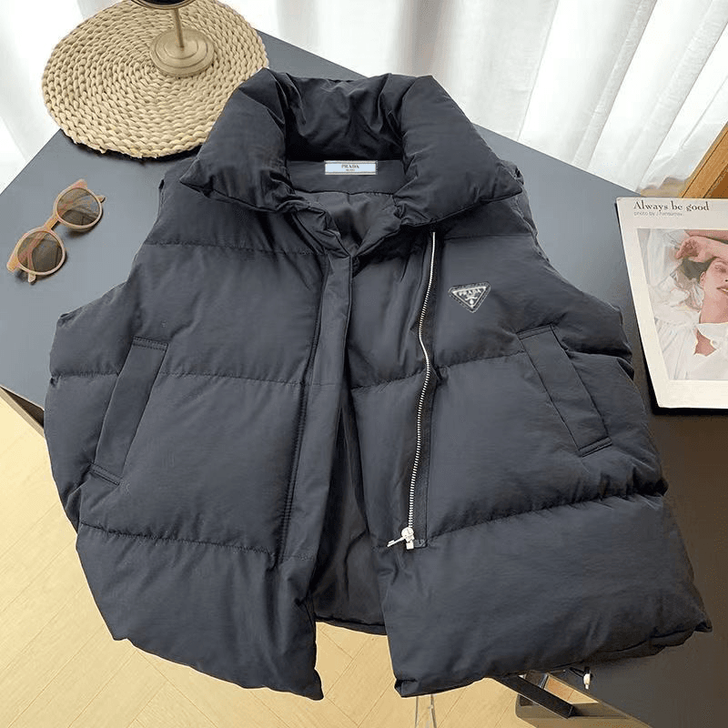 Gilet sans manches à col montant pour femme, épais et chaud, idéal pour l'automne et l'hiver, coupe ample et coupe-vent, style streetwear décontr