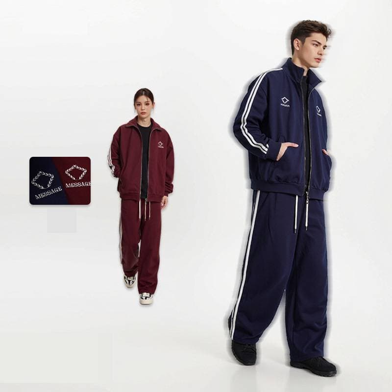 Men's Clothing Oversized Matching Set - 90% Cotton Streetwear Tracksuit With Drop-Shoulder Jacket & Wide-Leg Pants (Vibrant Two-Tone Options)