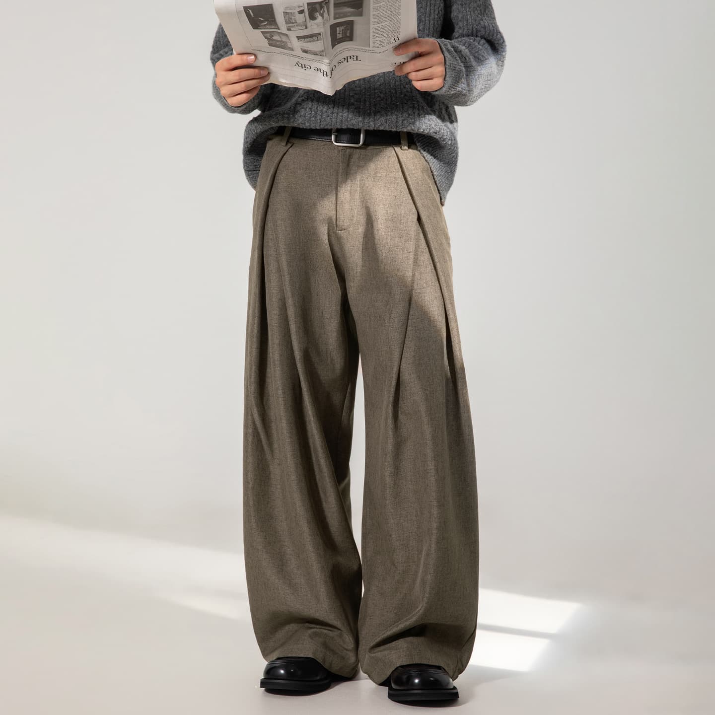 Men's Clothing Pleated Design Textured Casual Pants Men's Autumn Style Drape Loose Straight Trousers Trendy Brand Retro Silhouette Long Pants
