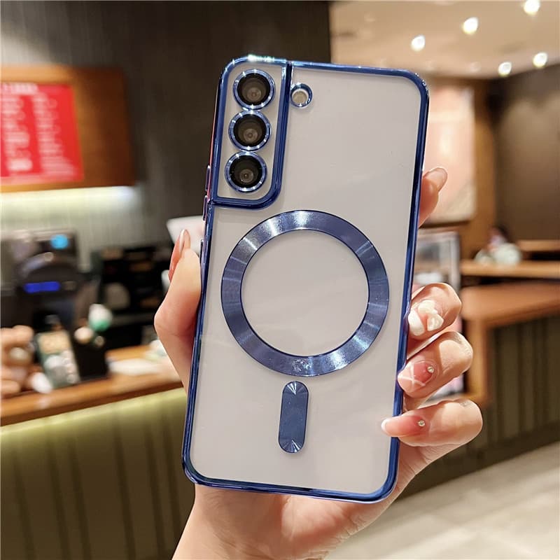 Luxury Plating For Magsafe Case For Samsung Galaxy S21 S22 S23 Plus S23Ultra S21FE Wireless Charge Magnetic Soft Cover With Camera Lens Protector