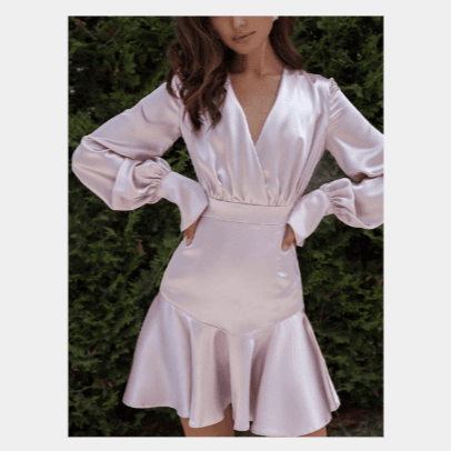 Women’s Clothing Spring and Summer New Women's Long-sleeved Waist Solid Color Printed Spring and Summer Dress